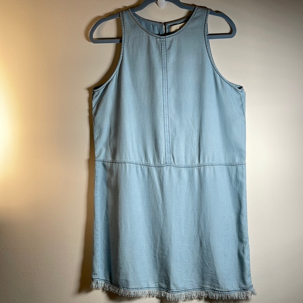 Thread and Supply pale blue chambray fringe bottom tank dress size M